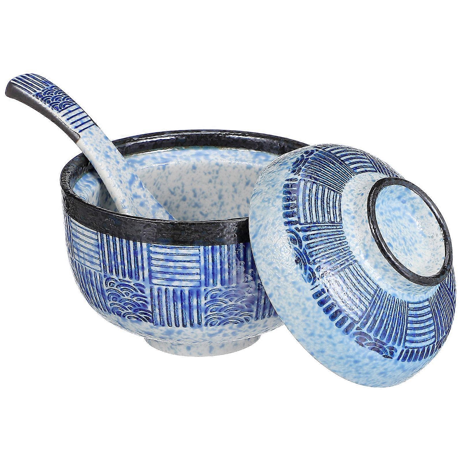 Japanese Ceramic Soup Bowl Serving Bowl with Lid 2Sets for Daily Use