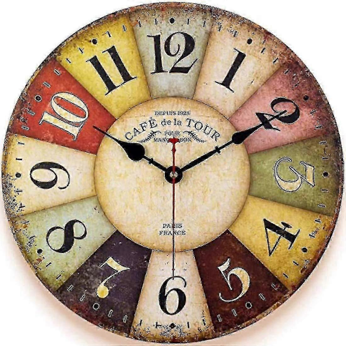 ダイニングリビングルーム、アンティークカントリーホームデコレーションクロックサイレントノンティックのための木製の壁時計装飾時計