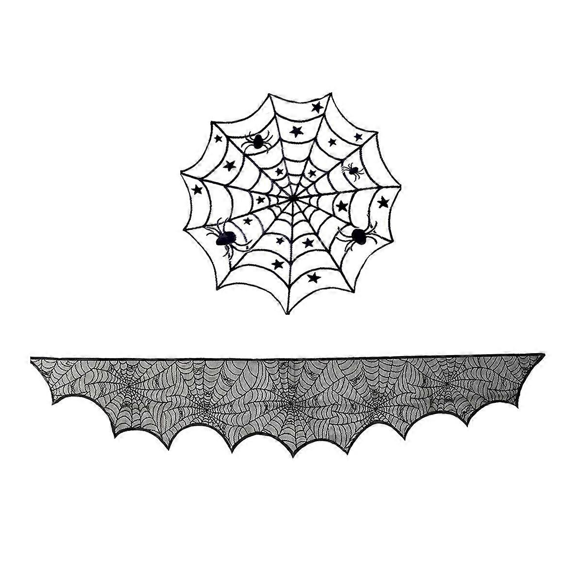 Halloween Tablecloth Spider Web Fireplace Towel Spider Table Runner Lampshade Halloween Decoration Set B
