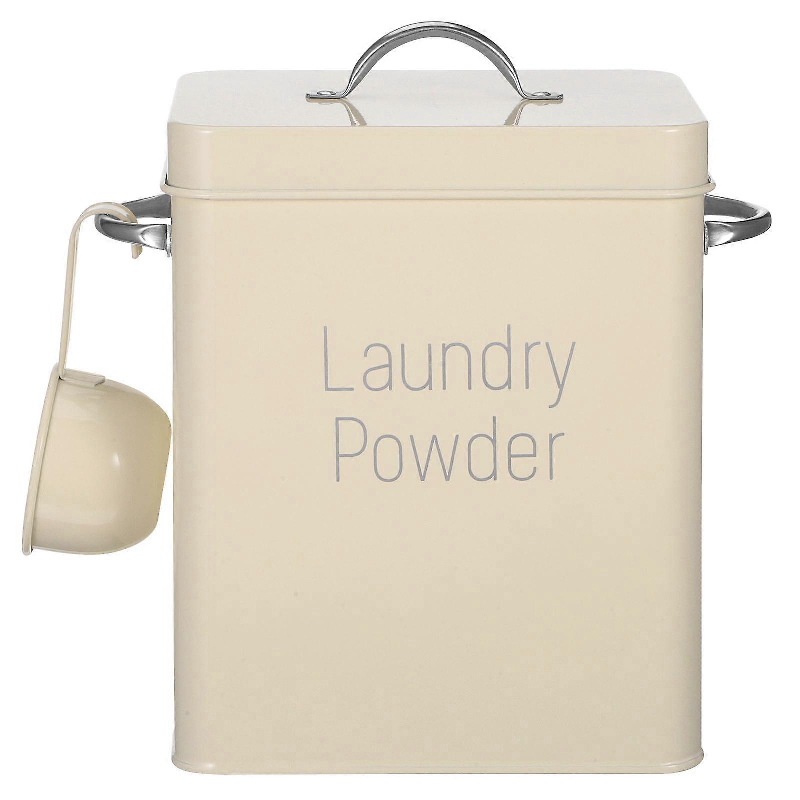 Laundry Powder Box Kitchen Storage Container for 2Sets White with Spoon