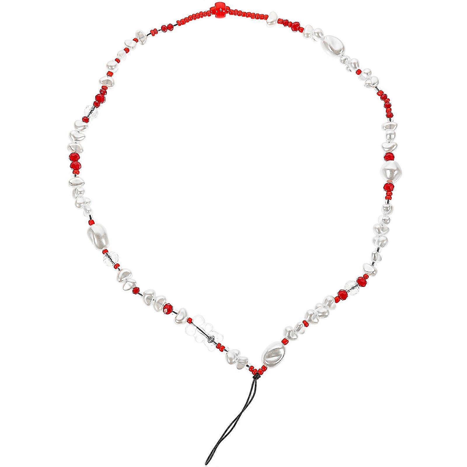 Beaded Phone Charm Strap Handmade Decorative Accessory Red 55x1.5cm For Office 1Pack