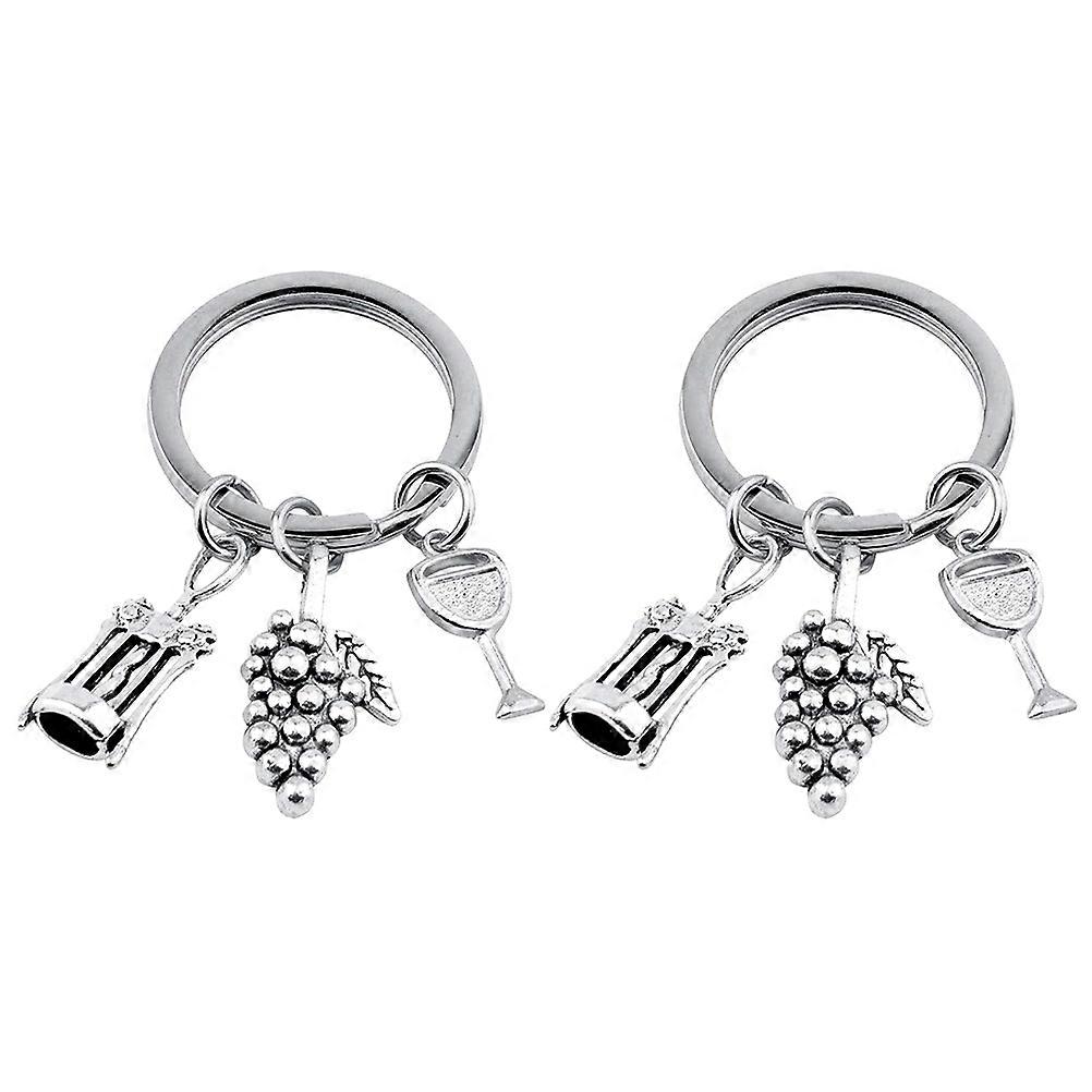 Keyring Hanging Goblet Design Keychain Decor Red Wine Lover Everyday Use Silver 2Pcs