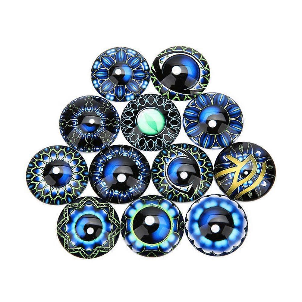 20Pcs Blue Glass Patches for DIY Use Round Pattern Eye Glass Craft Material