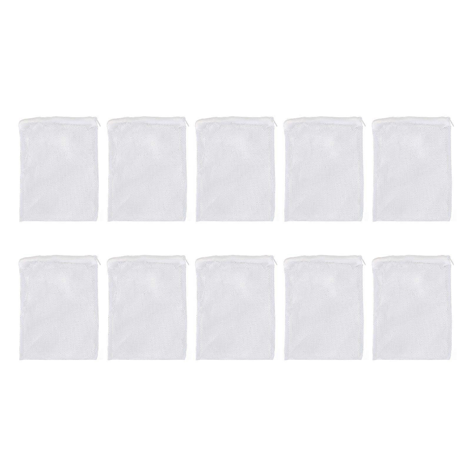 10pcs Aquarium Filter Media Bags Large Mesh Hole Fish Tank Filter Bag with Zipper for Granular Activated Carbon White