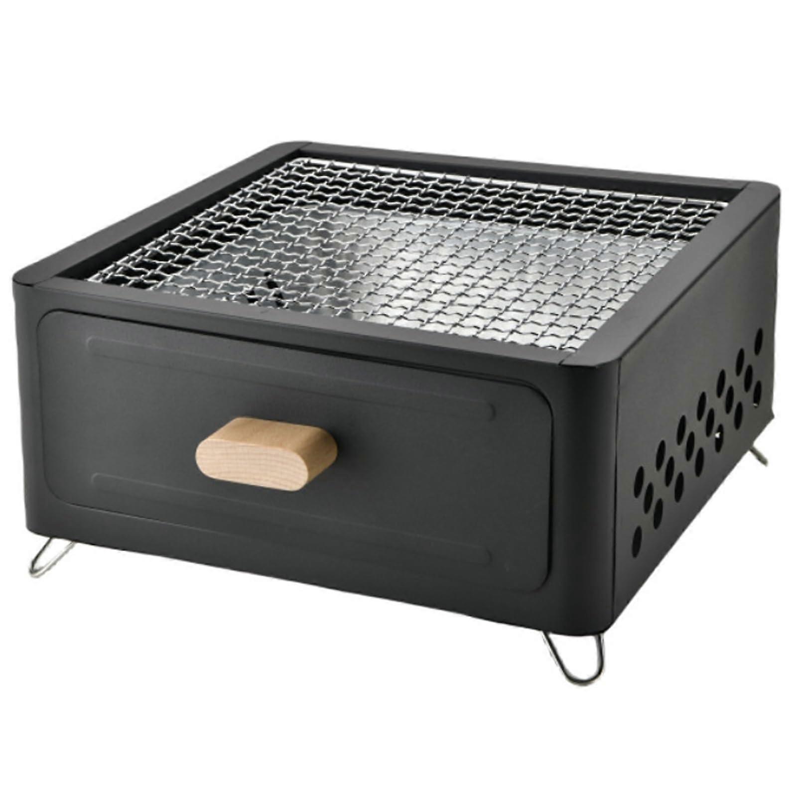 Charcoal Grills With PullOut Drawer, Square Portable Tabletop Camping Grill, Black, For Camping Backyard Picnic Beach