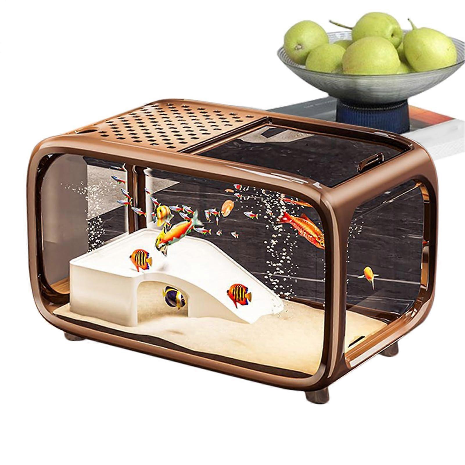 Betta Fish Aquarium Tank Glass Betta Habitat Starter Kit Filter Heater Silent Flow Sponge Filter Temp Control Brown