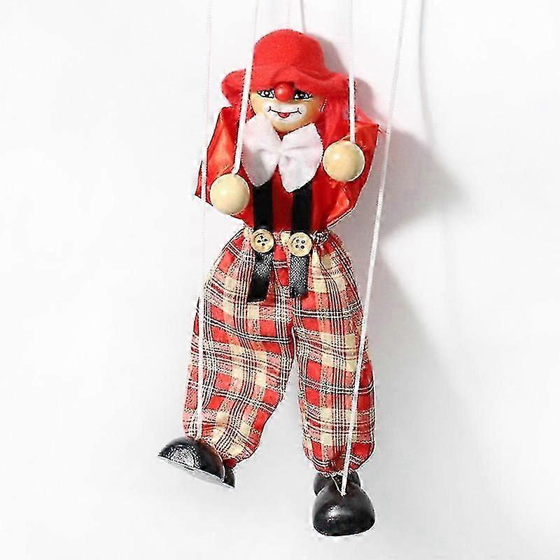 Clown Marionette Doll Pull String Toy Clown Game Wooden Puppet Toy