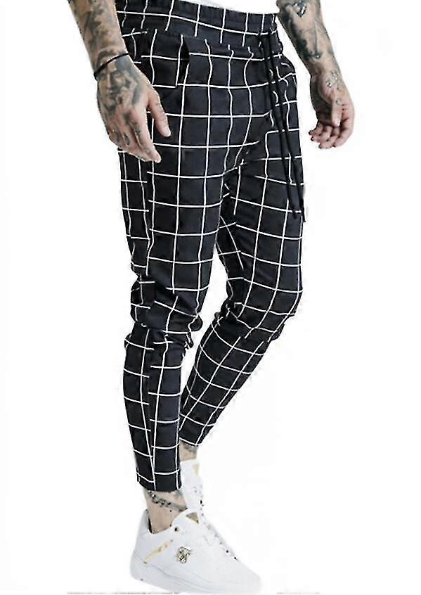 1PC Men's Polyester Plaid Flocking Printed Casual Trousers
