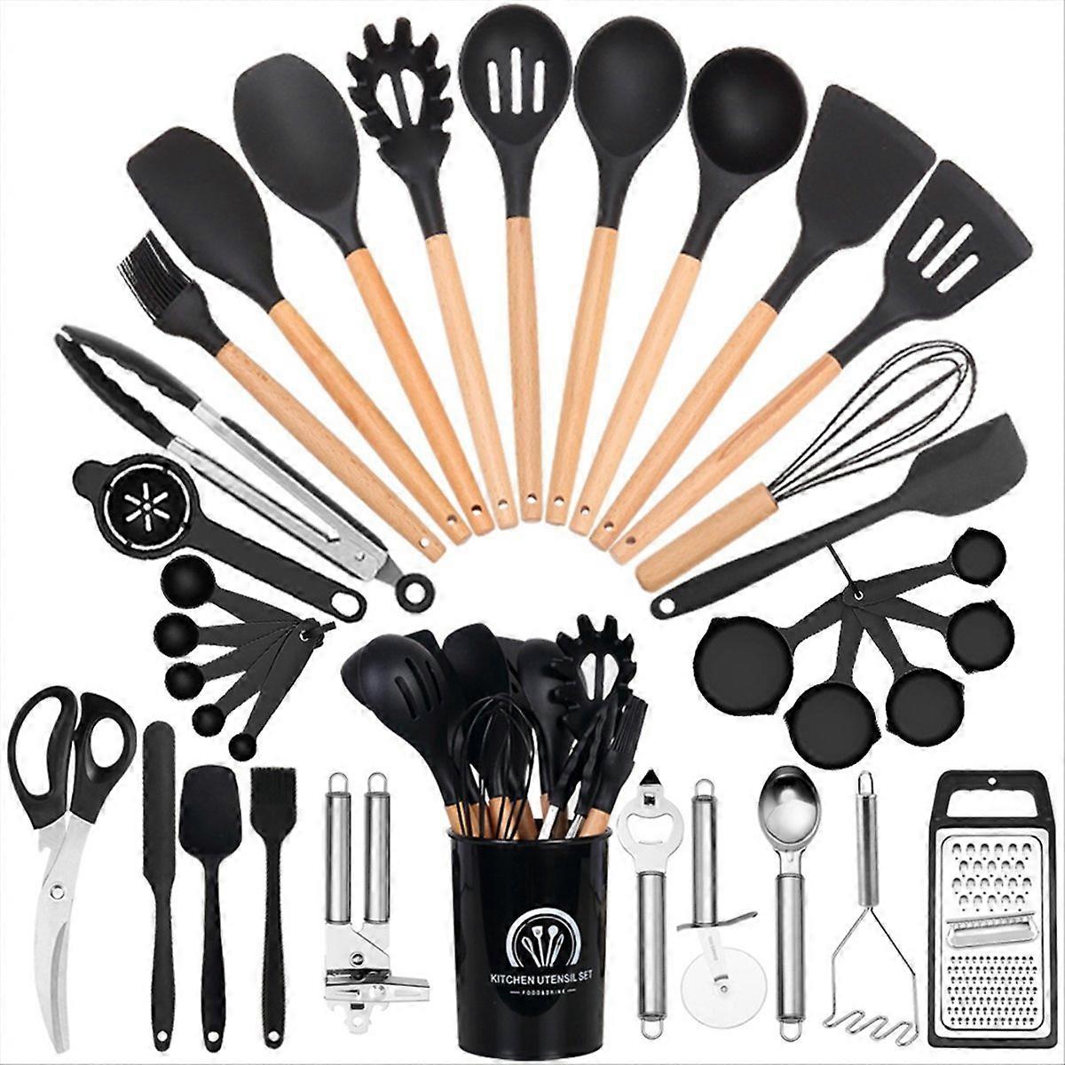 Chef Silicone Kitchen Utensil Set, With Grater Black