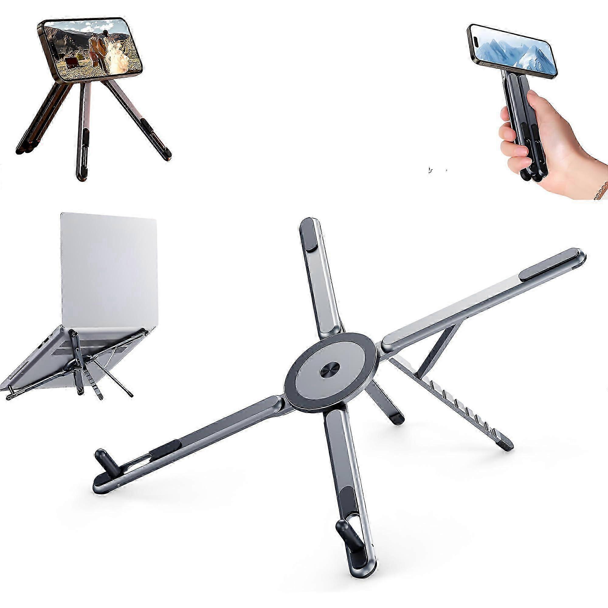 Powerful Magnetic Laptop Stand Portable Foldable Aluminum Riser Holder for Phone Tablets Computers, 8 Height Adjustable & Rotatable