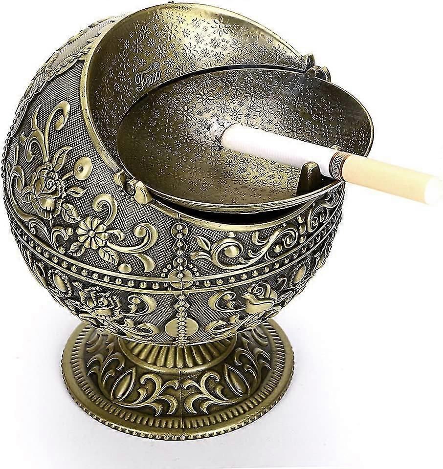Vintage Windproof Ashtray With Lids - Retro Flower Pattern Tabletop Ashtray (bronze)