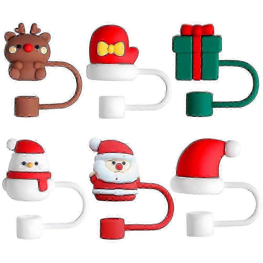 6Pcs Christmas Straw Toppers With Cartoon Design_yyc