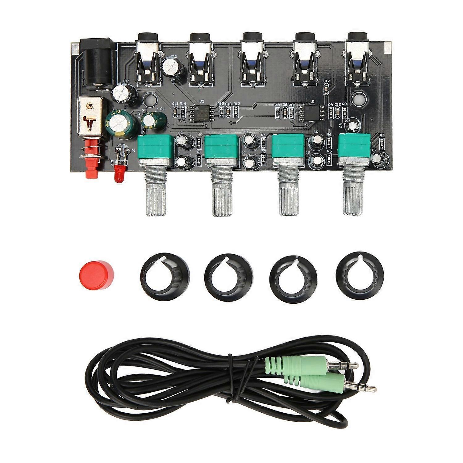 4 Way Stereo Mixer Board 4 In 1 Out Adjustable Volume DIY Sound Source Reverberator Driver Headphone