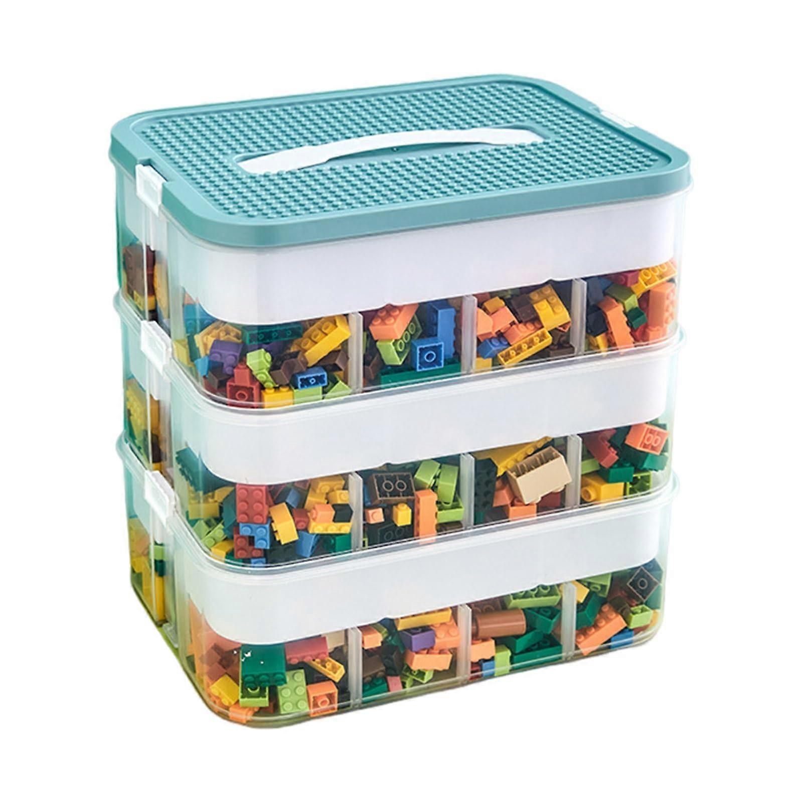 12L Toy Storage Box Stackable Toy Organizer Plastic Container With Dividers Removable Tray Green Triple Layer