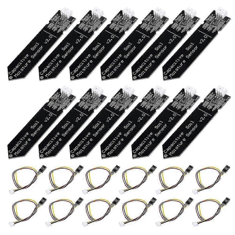 12Pcs Capacitive Soil Moisture Sensor Module 3.3-5.5V 3-Pin W/Gravity Wire Corrosion Resistant For