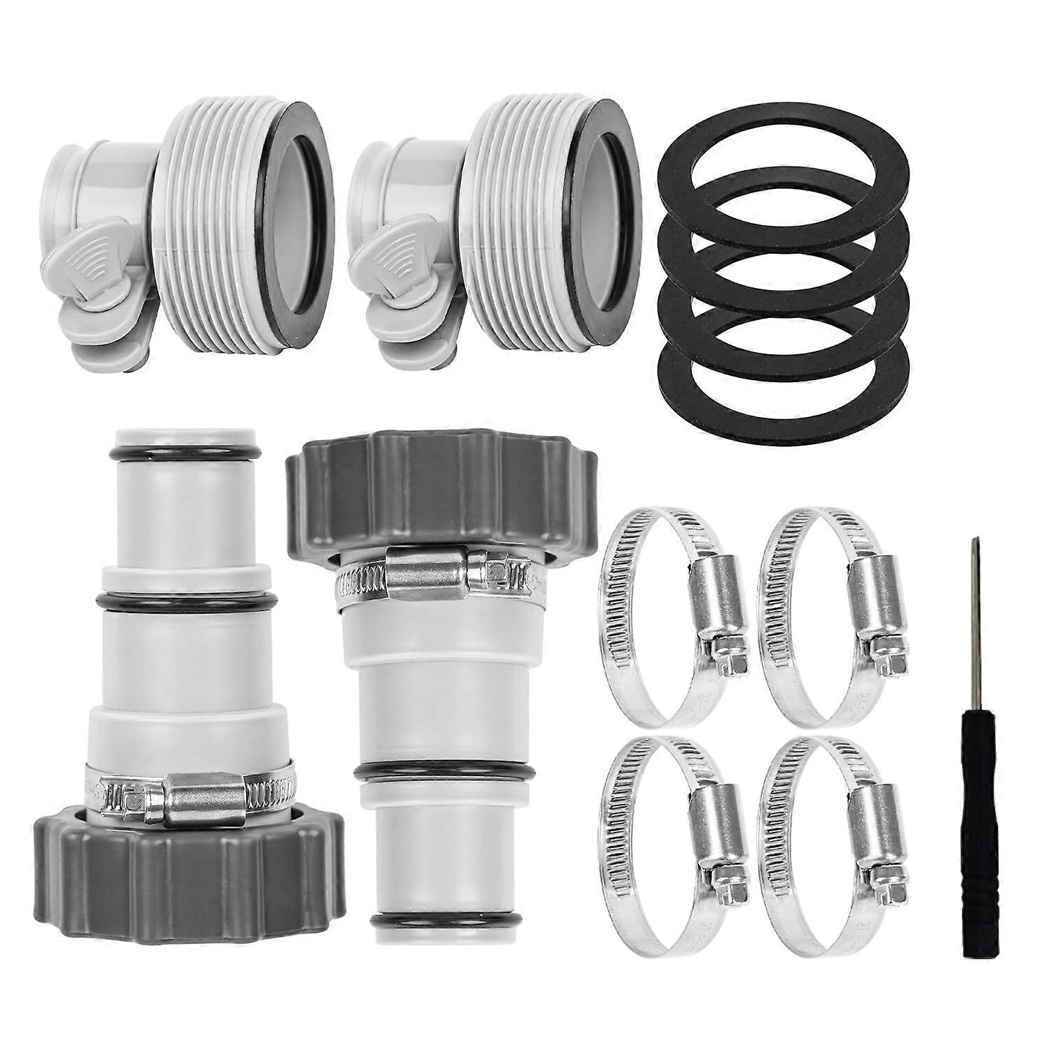 Pool Hose Adapter with Clamp Washer 2 Types Conversion Connector Replacement Pool Hose Adapter for Threaded