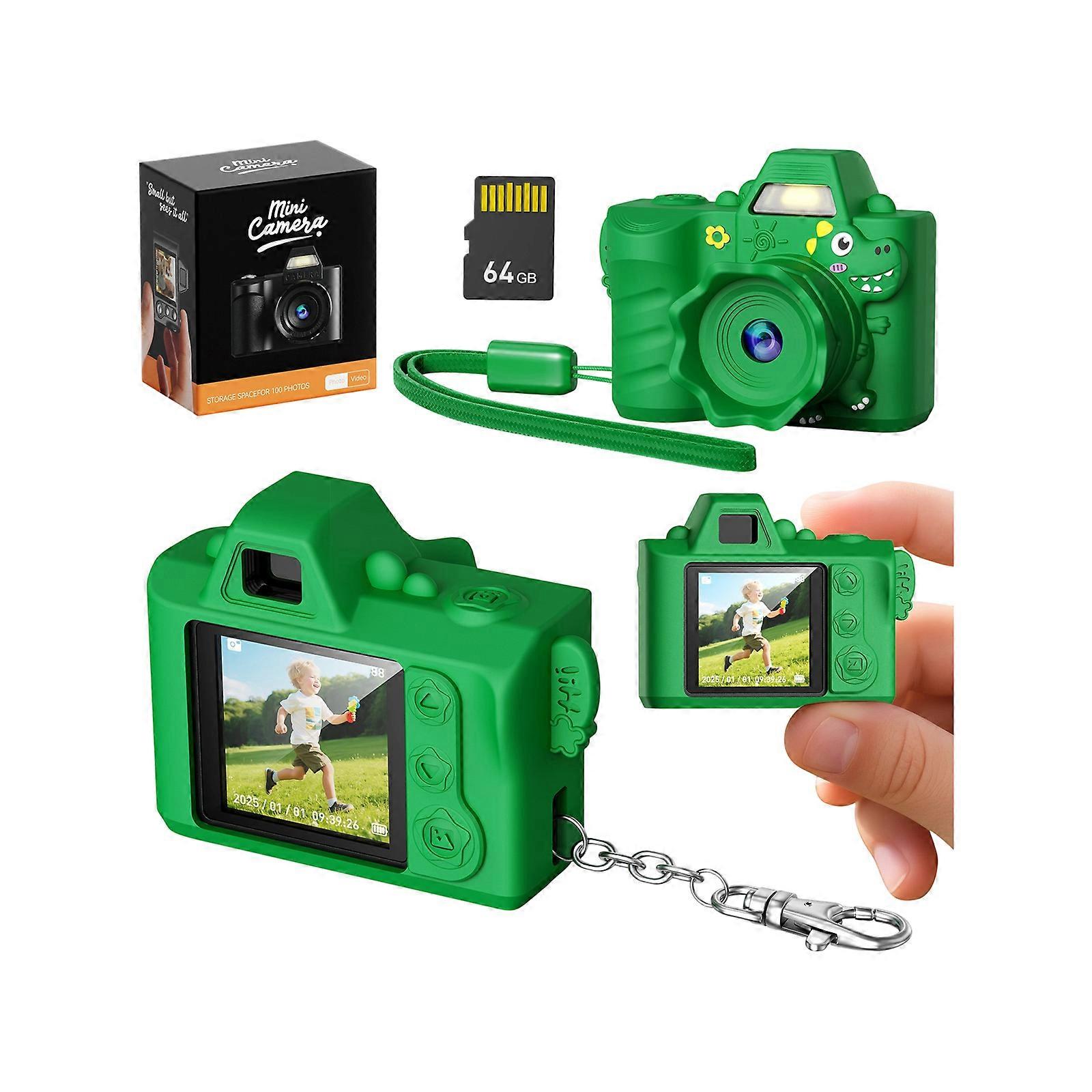 64MP 720P Kids Camera With 64GB Storage Cushioning Elastomer Case Extended Battery Life Inherent Connection For Toddlers  Green
