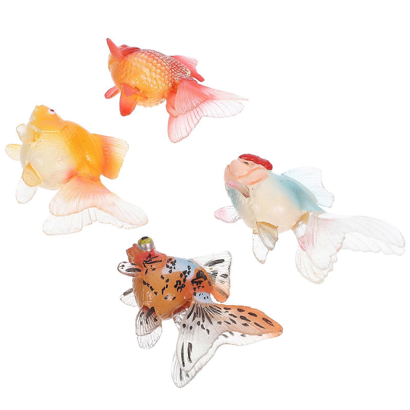 Realistic Goldfish Figurines Plastic Fish Model for Decor 4Pcs Set