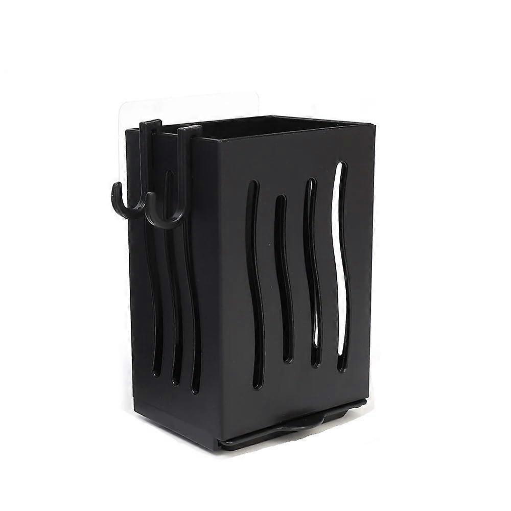 Wall Mounted Kitchen Utensil Holder with Hooks, Ventilated Cutlery Storage Rack, Black