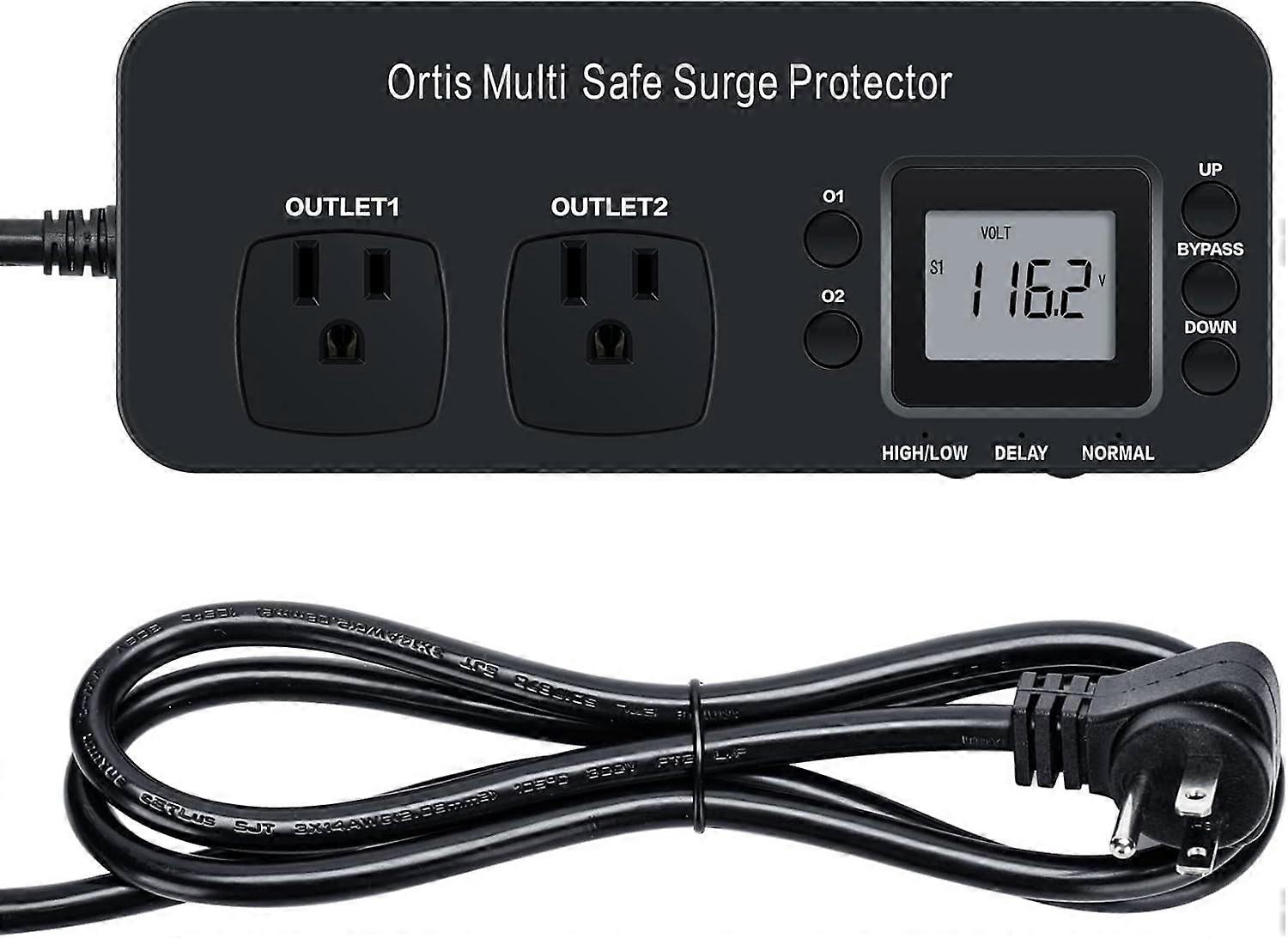 Refrigerator Surge Protector, Double Outlet RV Appliance Surge Protector with Time Delay & Real-Time Electricity