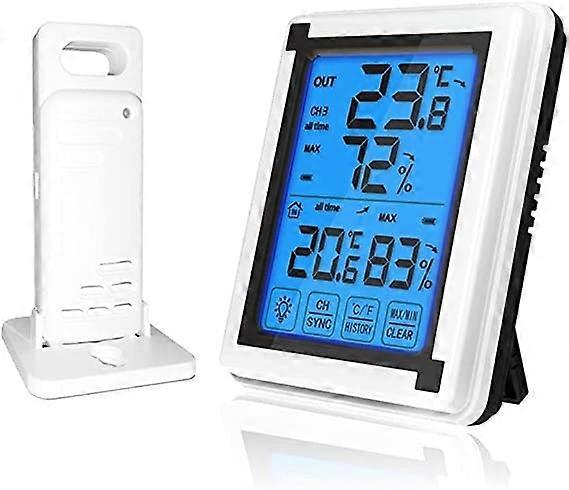 Wireless Touch Screen Weather Station with Backlit Display, Indoor Outdoor Thermometer Hygrometer