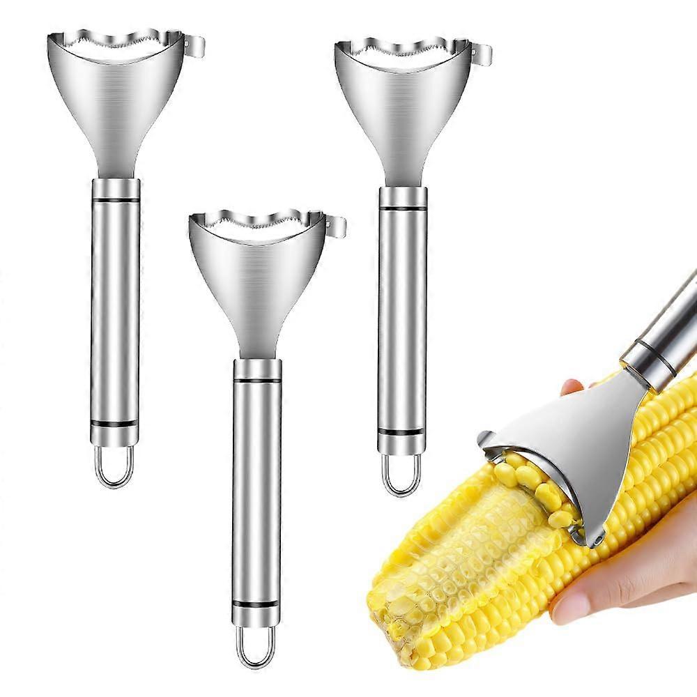 Stainless Steel Corn Cob Stripper with Sharp Serrated Blade, 3 Pack Corn Peeler Set for Quick Kernel Removal
