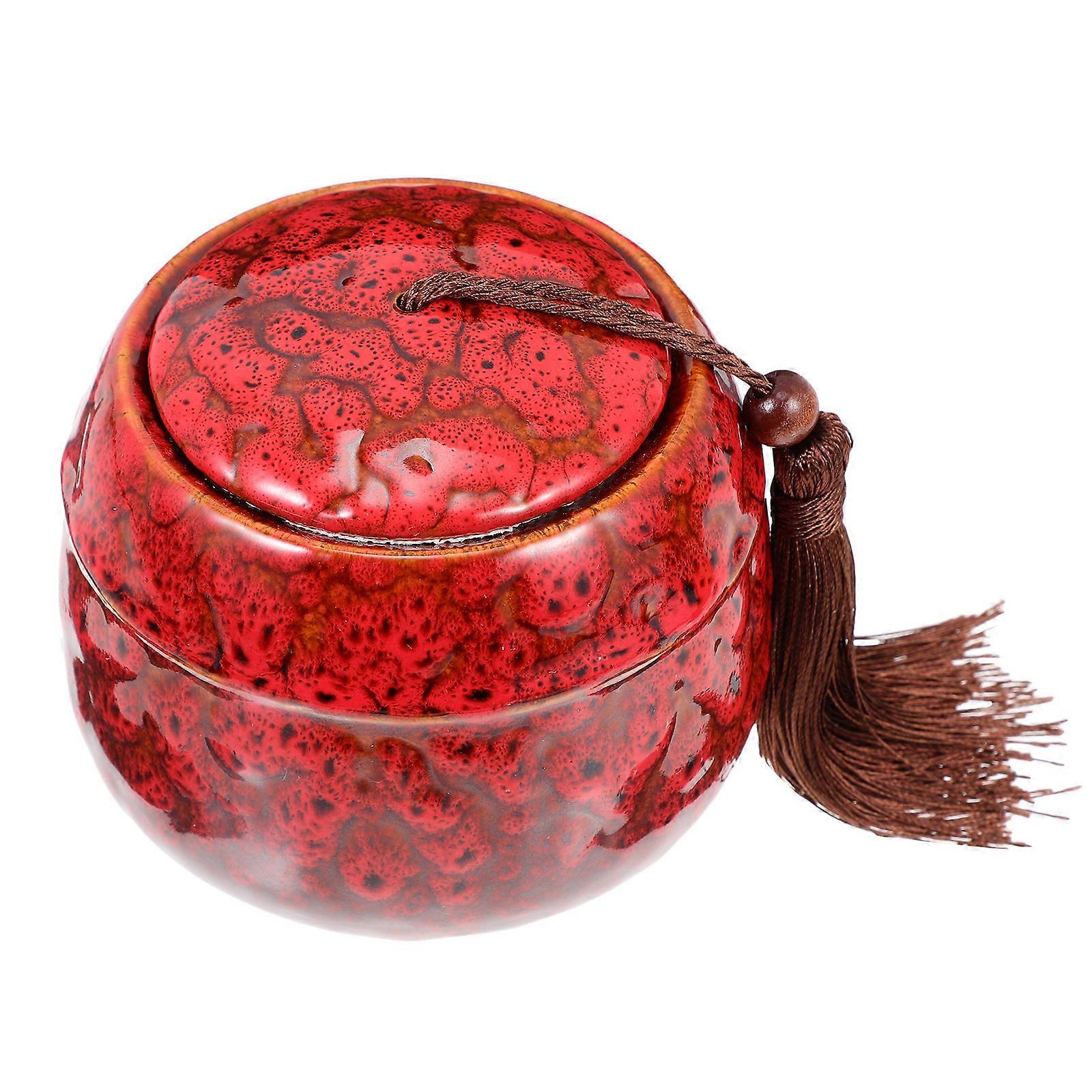 Square Shaped Tea Storage Canister In Red Ceramic For Kitchen And Bedroom With Functionality 2Pcs