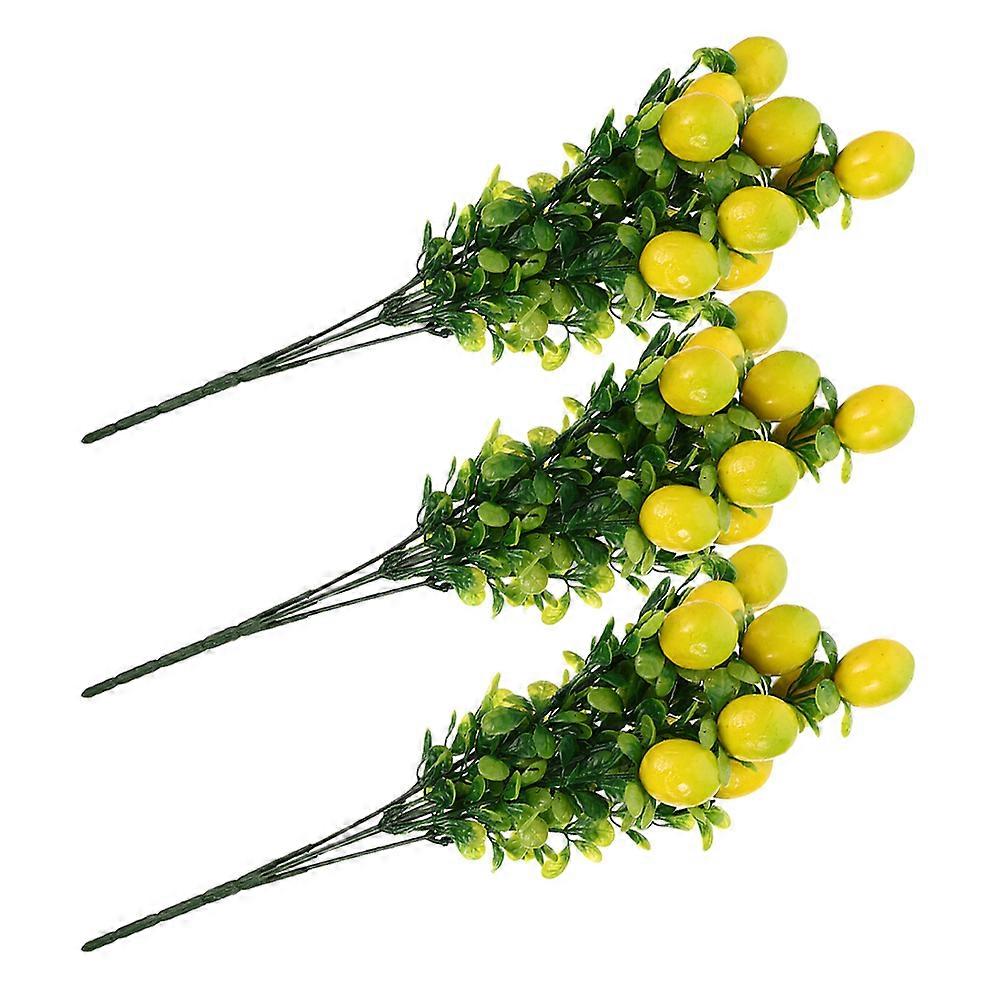 Artificial Lemon Branches Faux Fruit for Party Decorations 3Pcs Set