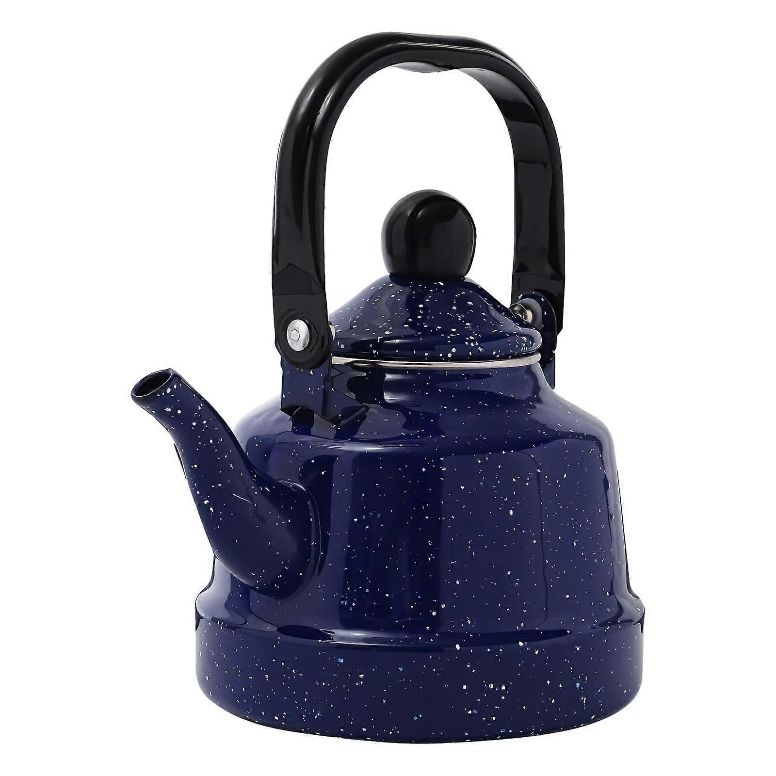 Vintage Blue Enamel Teapot 1.1L Induction Ready Fast Boiling Drip Spout Cool Touch Handle
