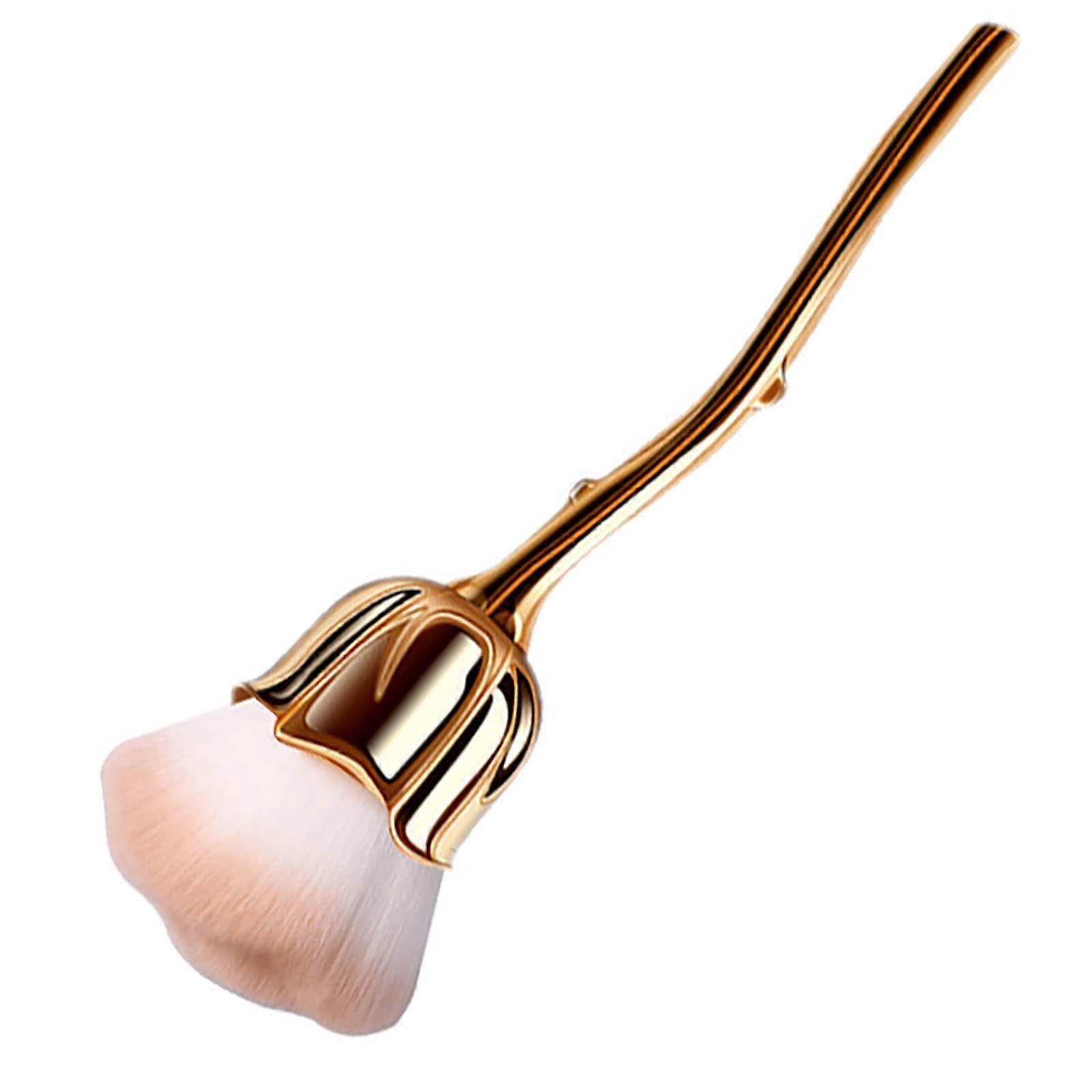 Nail Dust Brush with Soft Durable Bristles for Acrylic Nails, Large Rose Design Gold03