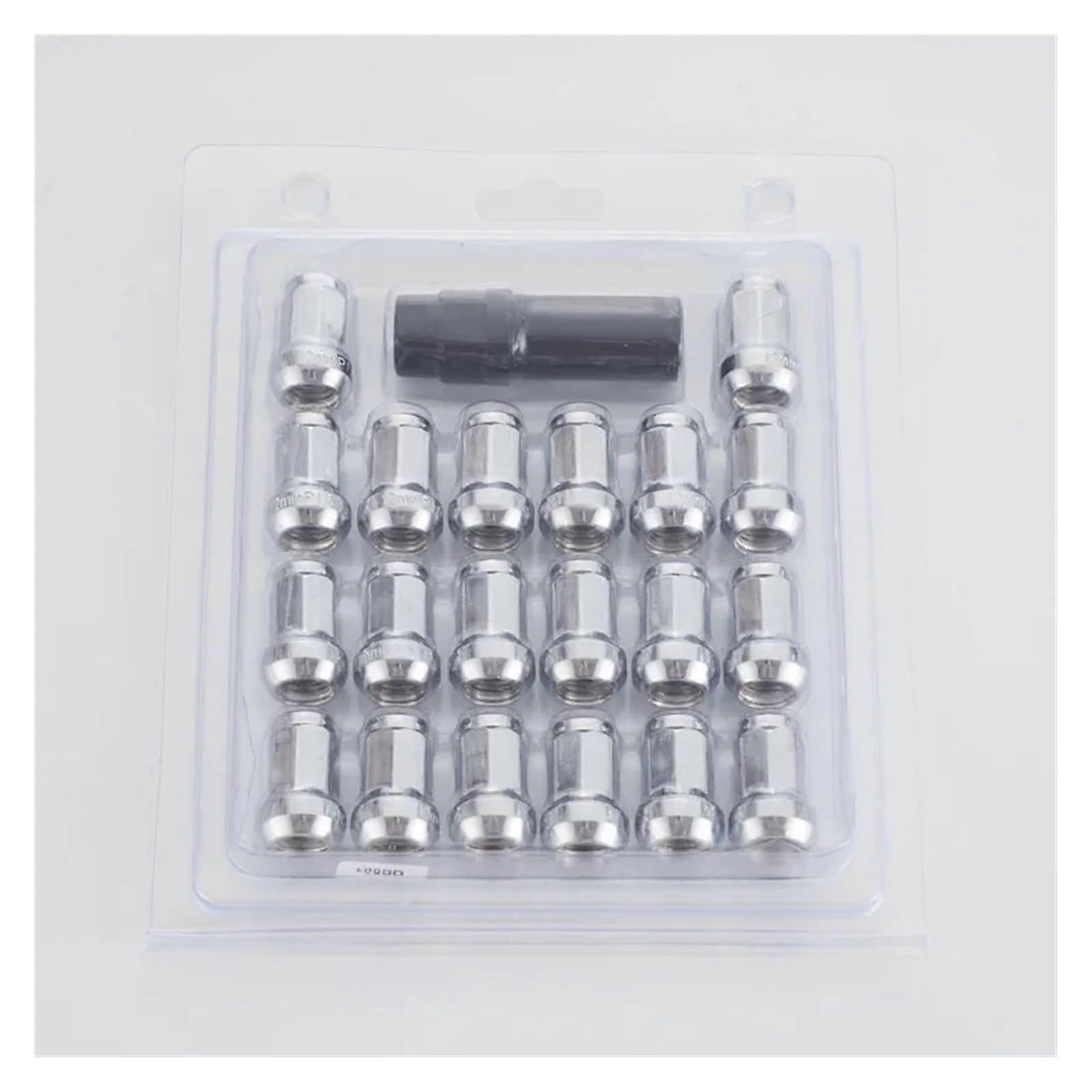 M12x1.5 Silver Lug Nuts Set 32mm with Socket Key, Dual Hex for Secure Wheel Locking