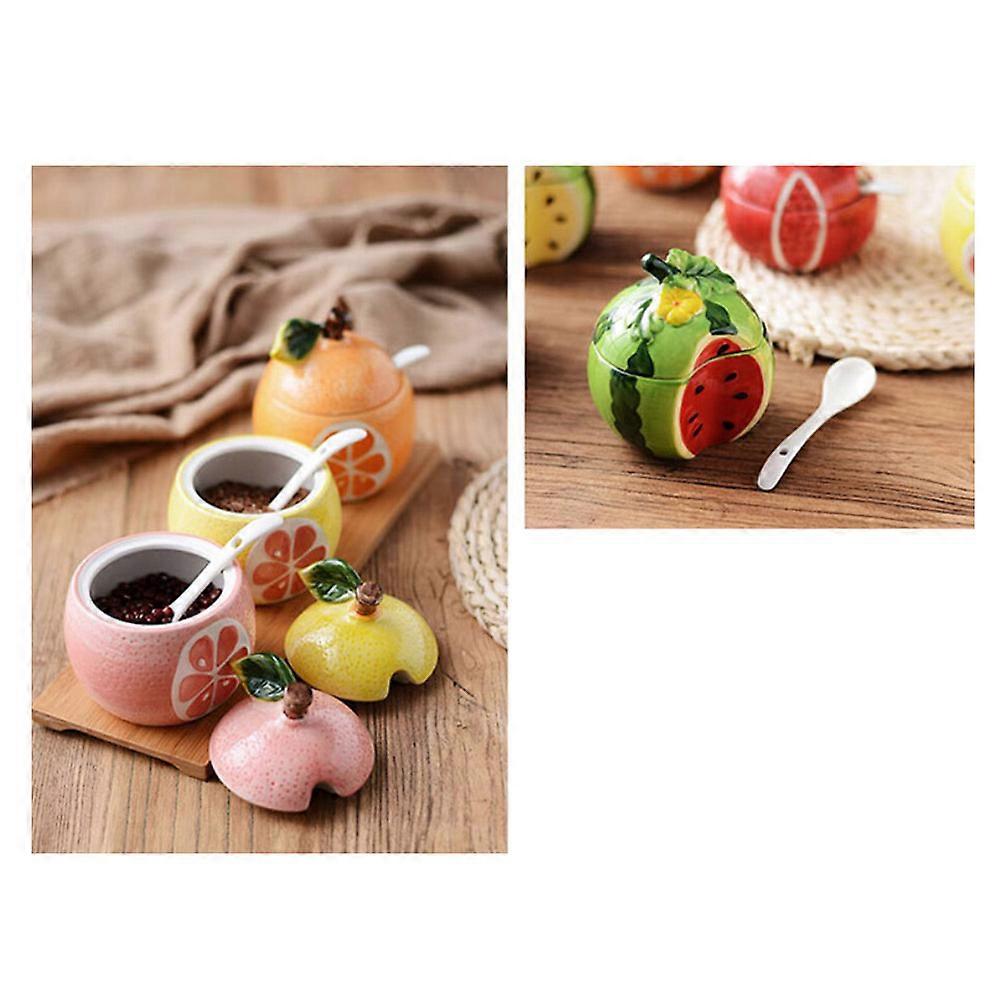 Condiment Jar With Lid Ceramic Spice Container Watermelon Shaped For Kitchenware 1Pcs