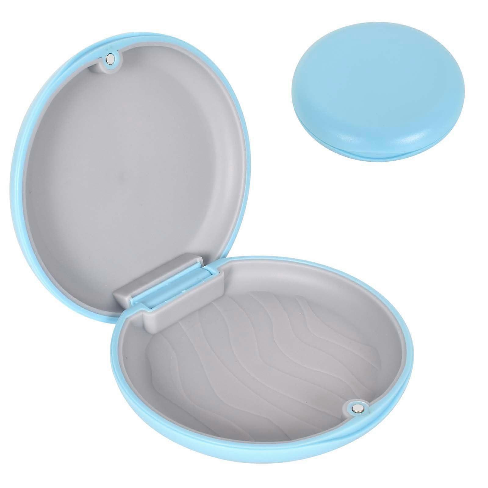 Retainer Case with Magnetic Lock, Compact Denture Storage Box for Travel, Blue