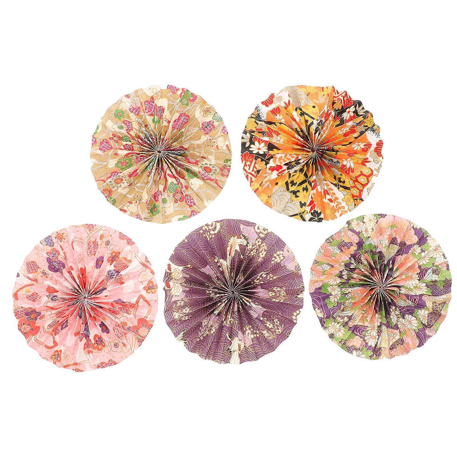 Decorative Paper Fan Hanging Folding 5Pcs Assorted Wall Decor