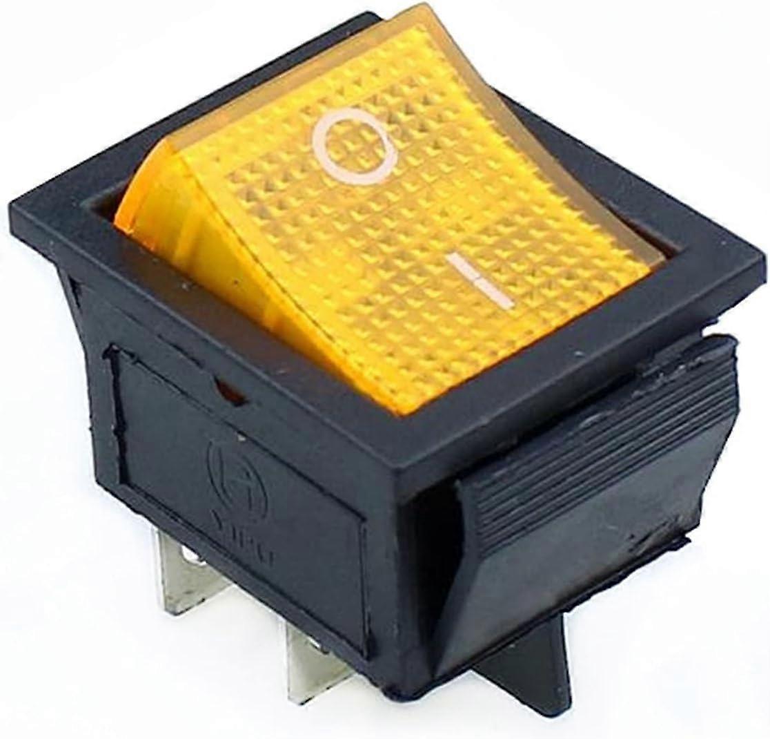 Rocker Switch KCD4 6 Pin Lighted 16A 250V Yellow Illuminated Power Control
