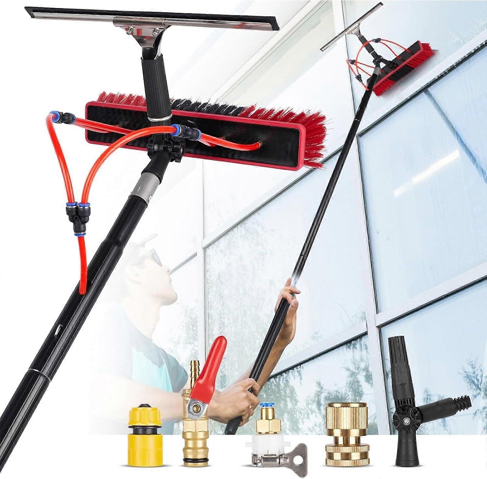 Water Fed Pole Window Cleaning Kit with AngleAdjustable Brush and Squeegee for Solar Panels 18FT