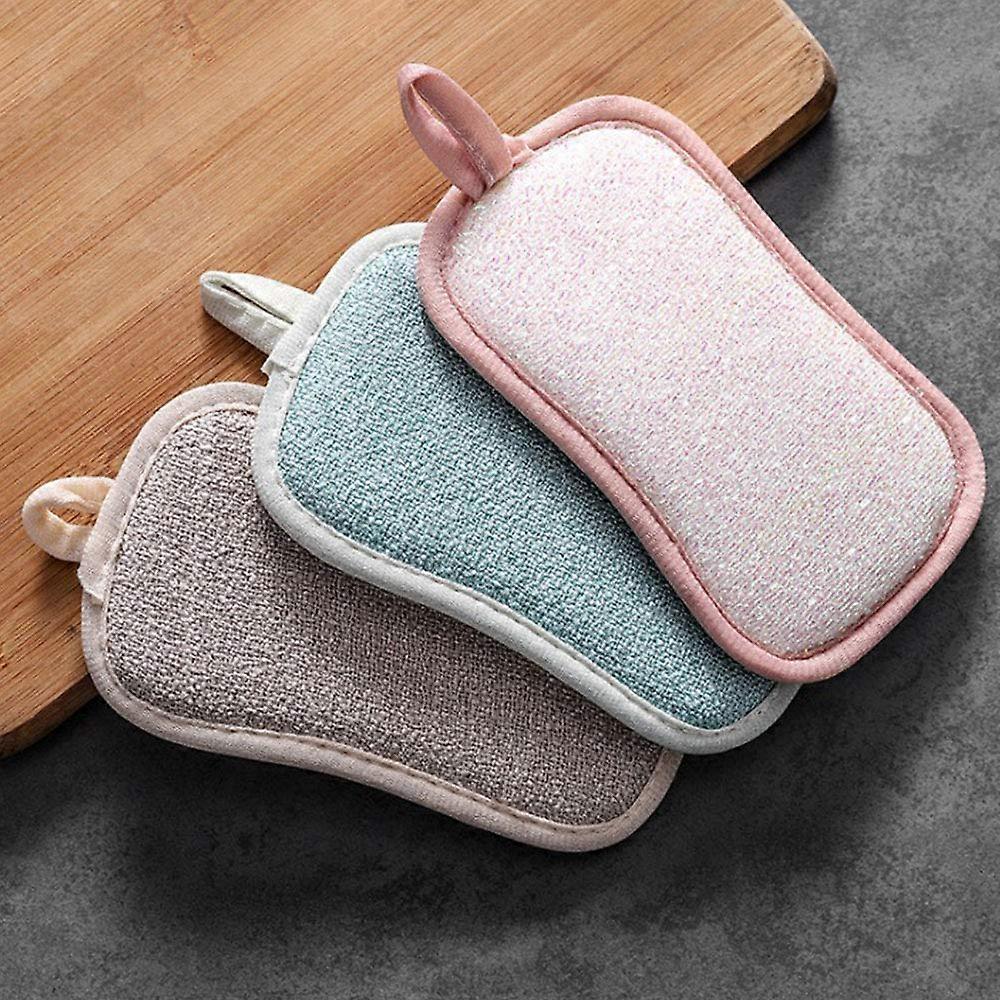 4pcs Kitchen Scrub Sponge Set, Antibacterial Microfiber Dual Action NonScratch Dish Cleaning Pads