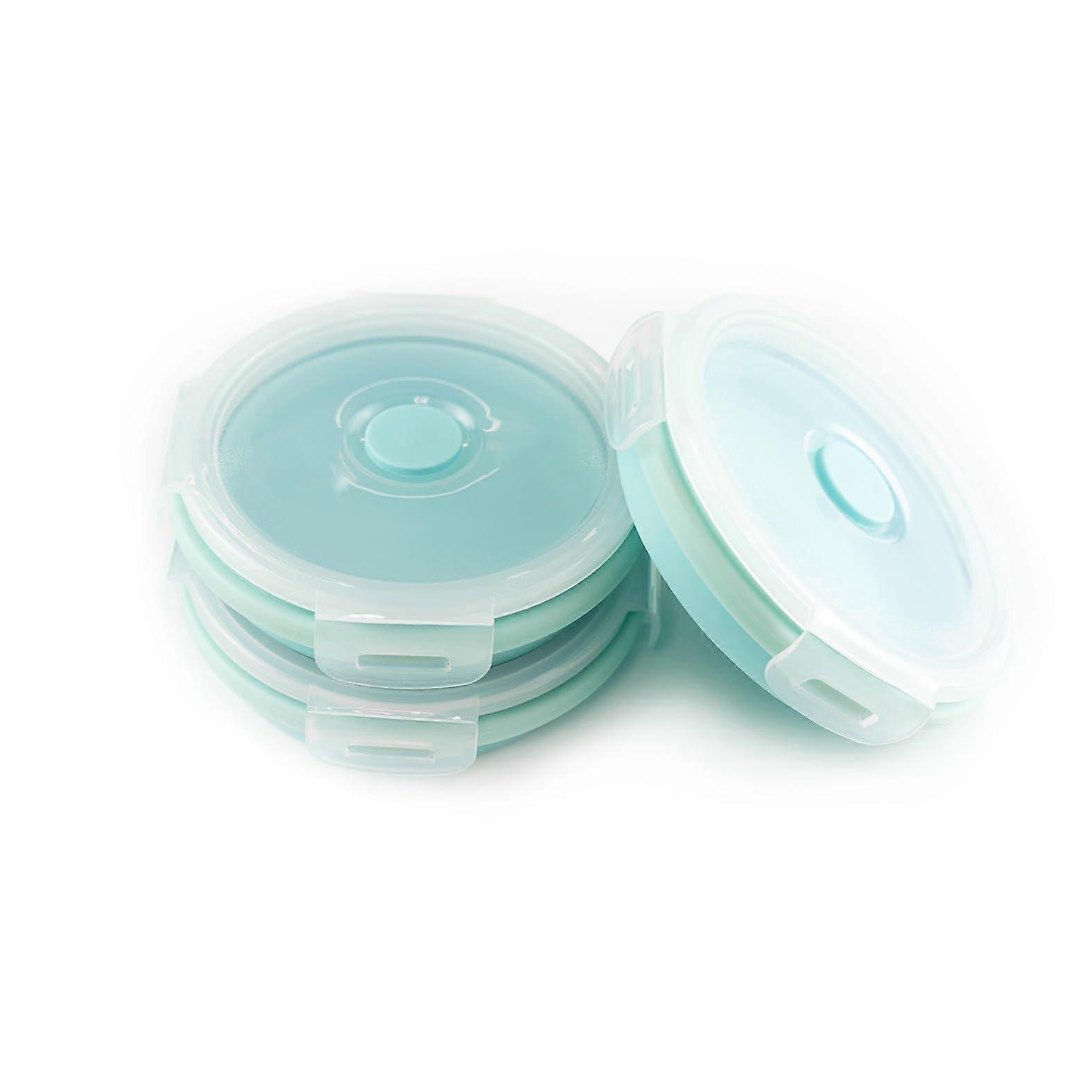 Silicone Lunch Box Set 350ml Foldable Leakproof Microwave Safe Food Container Blue 3 Pack