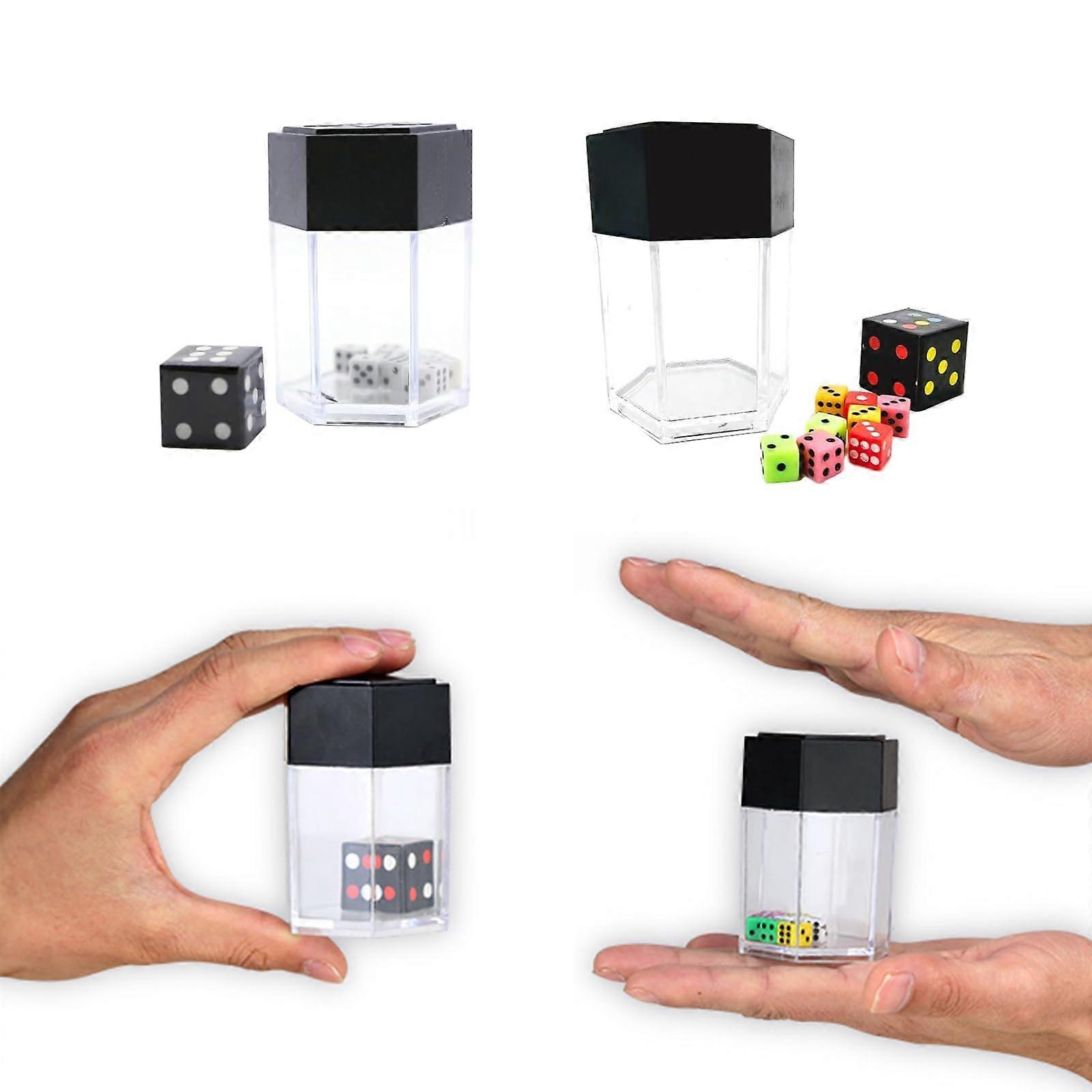 Magic Exploding Dice Set 2 Pack Black and Color Changing for Kids Magic Tricks with Transparent Case
