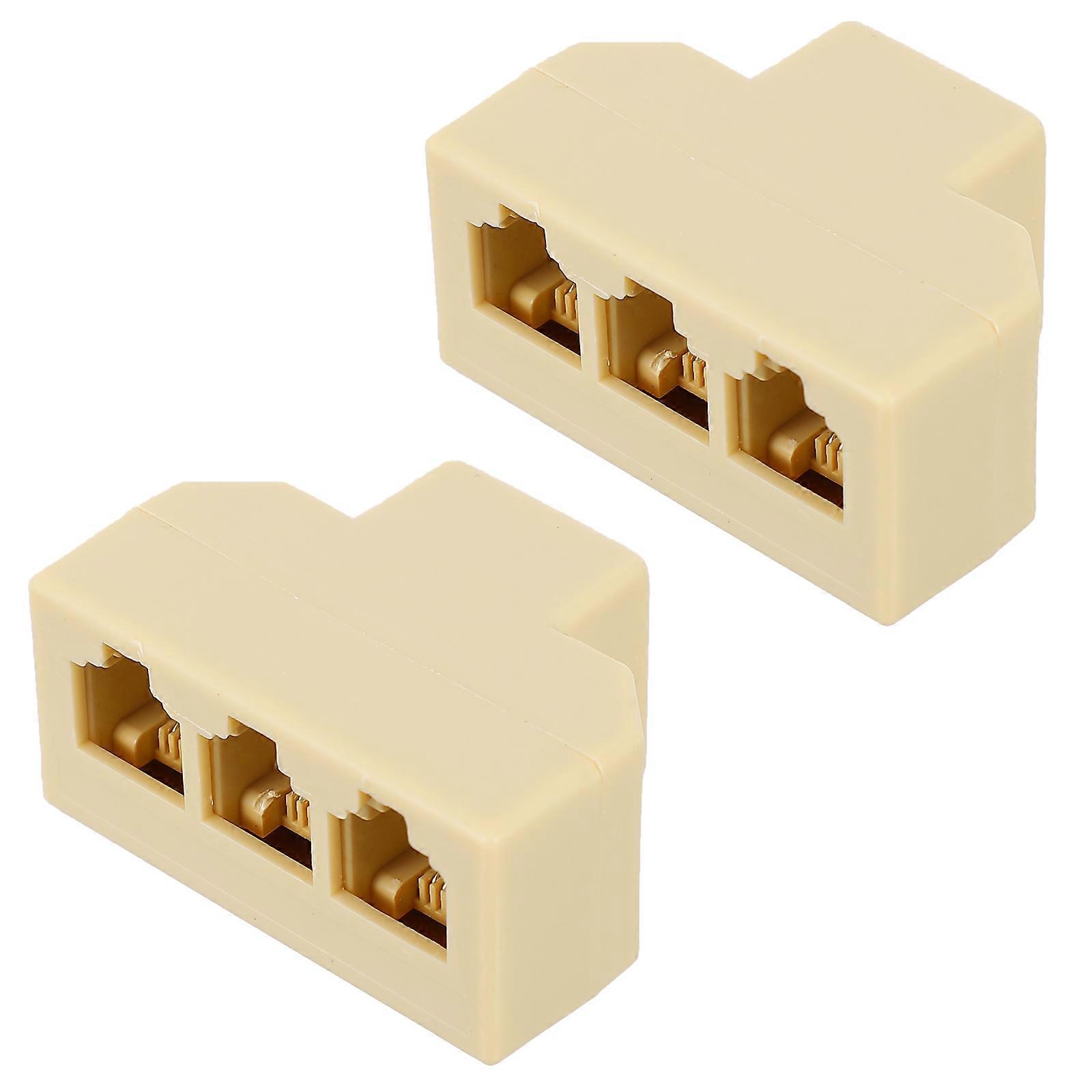 Telephone Plug Adapter Rj11 Socket Splitter for Telephone Use 2Pcs Beige