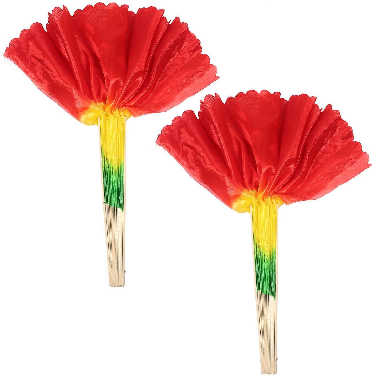Bamboo Hand Fan For Decoration Small Size Red Dance Tool 2Pcs