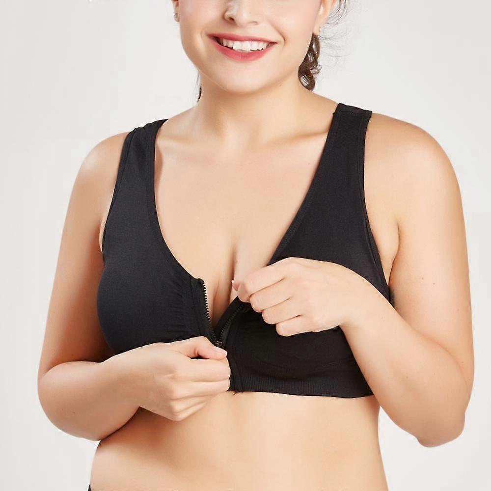 Women's Zip Front Sports Bra Wireless Post-Surgery Bra Active Yoga Sports Bras