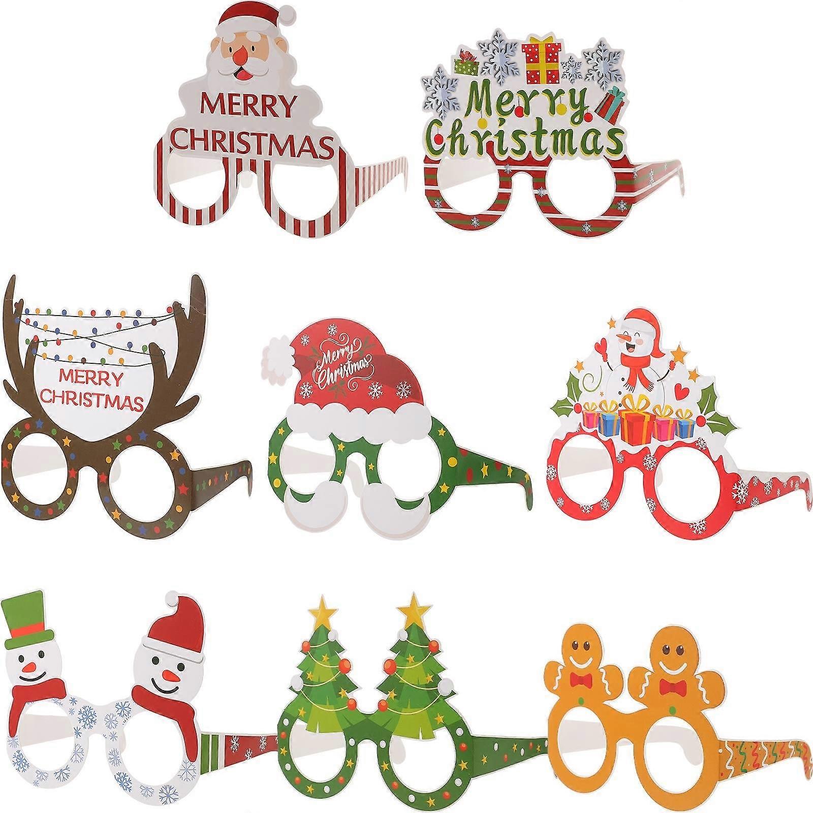 Christmas Glasses for Adornment 8Pcs Paper Frames Assorted Props