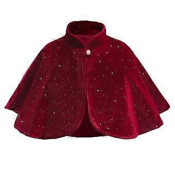 Golden Velvet Shawl Red Christmas Little Princess Wedding Flower Girl Warm Cape