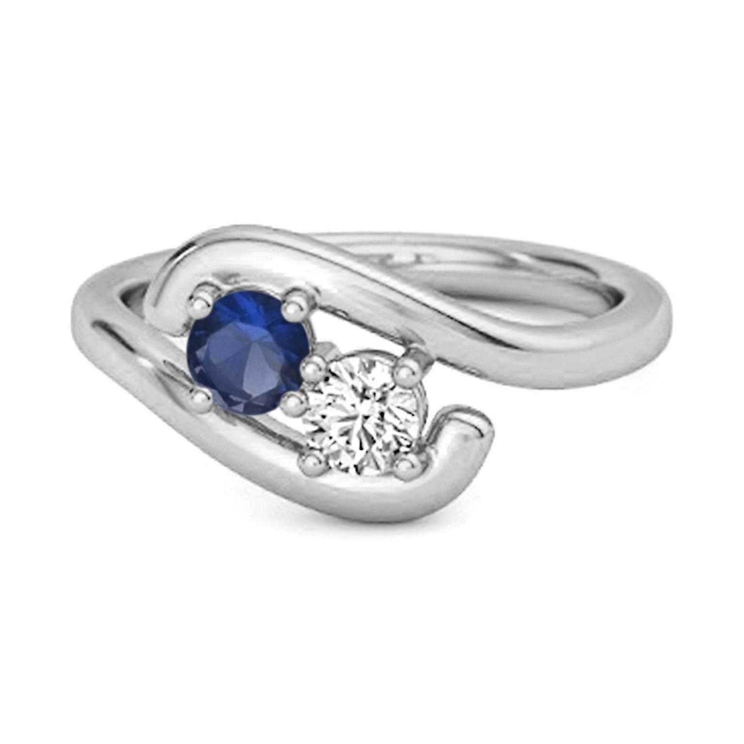 Blue Sapphire Stackable Dual Stone Ring - 925  Sterling Silver