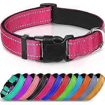 Reflective Dog Collar,Soft Neoprene Padded Breathable Nylon Pet Collar Adjustable for Medium Dogs,Hotpink,M