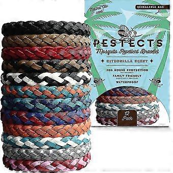 Pestects Myggavvisende armbånd 12-pakning Justerbart skinn Deet-free Natural Insect Mosquito Bands for voksne Kids 300 timers insektmiddel (gratis