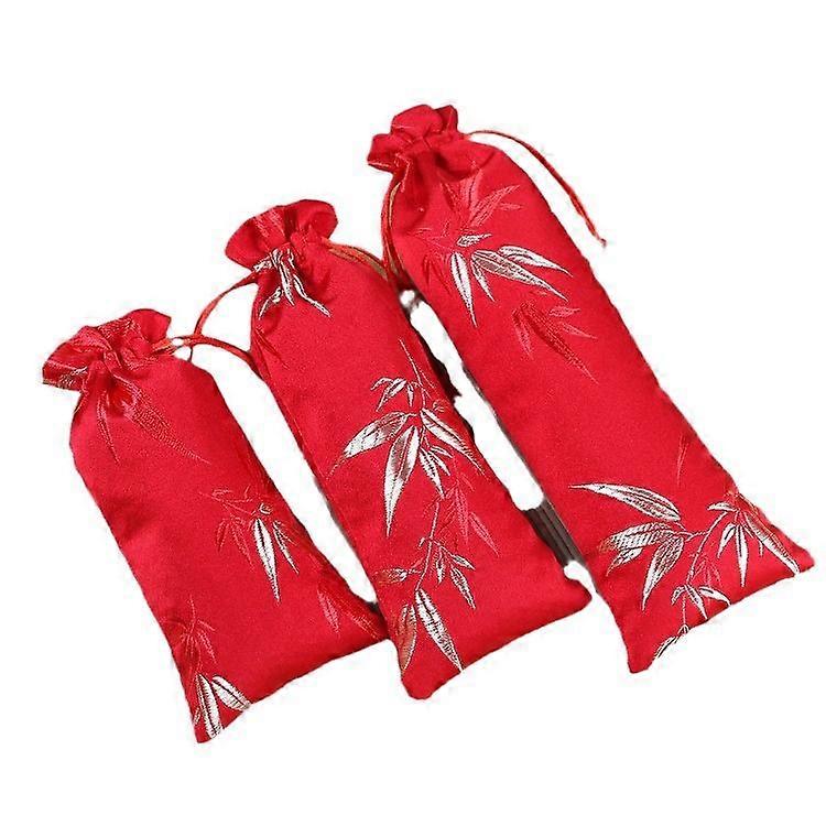 Silk Brocade Bamboo Leaf Drawstring Gift Bag Set
