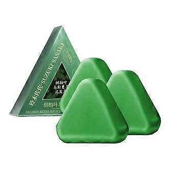 3X 120G Seven Green Platycladi Usman Grass Handmade Shampoo Soap Refreshing and Flushing Healthy Anti-Removal Hair Nourishing Clean