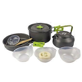 11PCS Camping Batterie De Cuisine Mess Kit Randonnée Randonnée Pique-Bol De Cuisson Antiadhésif Casserole Couteau Cuillère Set